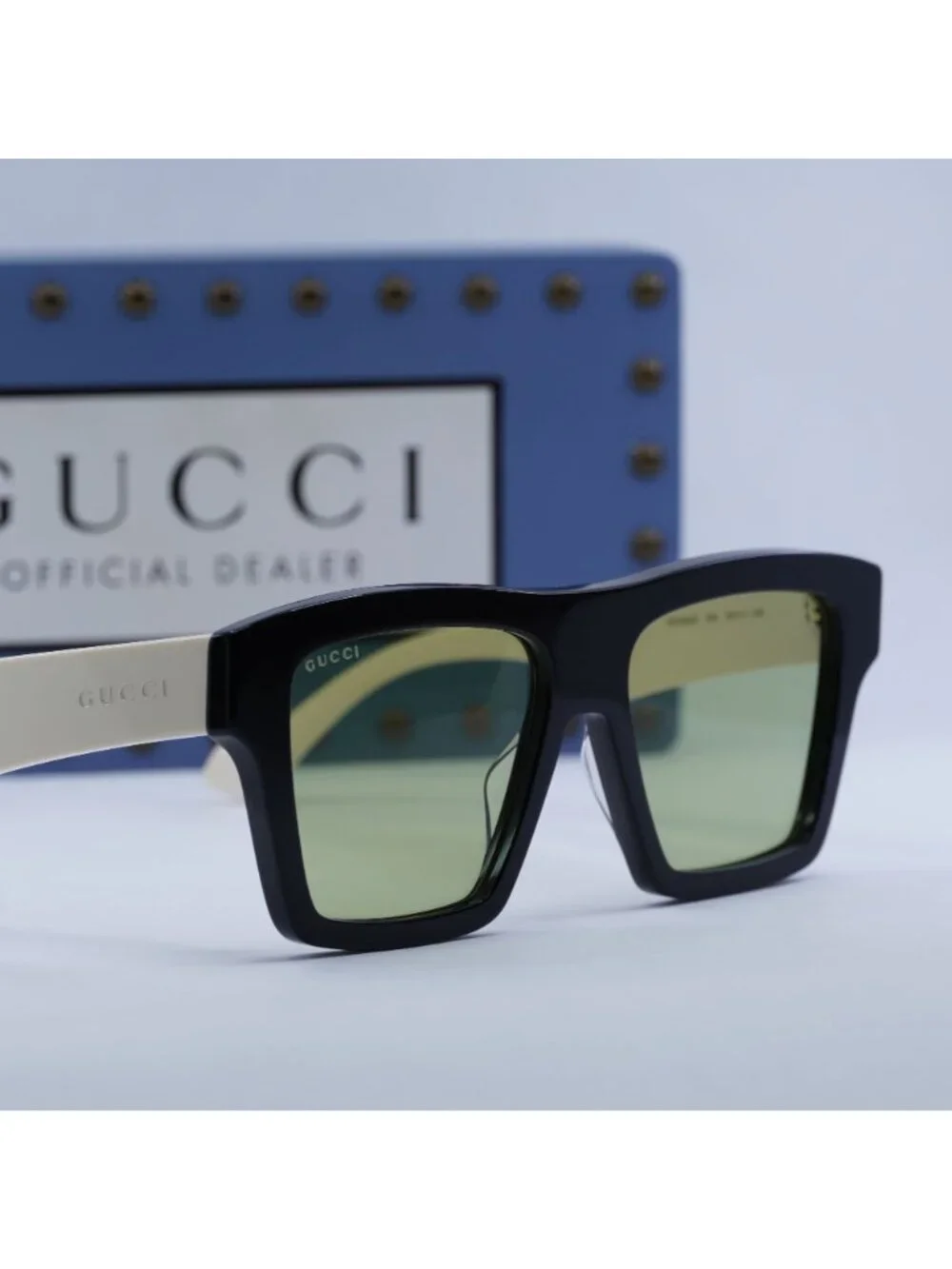 Gucci GG0962S 004 Square Sunglasses - Black White / Green